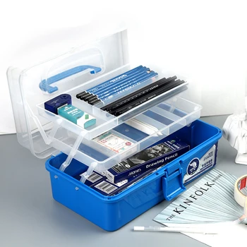 

Drawing Tools Transparent Plastic Foldable Three Layers Storage Box Tool Organizer Container Case with Handle Jewelry Storage