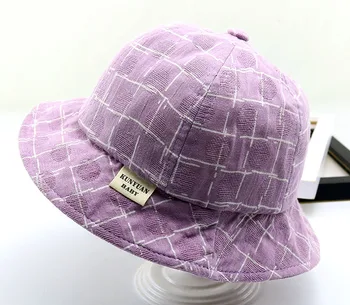 

Baby hat spring new pot cap Korean version of the tide fresh lattice fisherman hat foldable sun hat newborn photography props