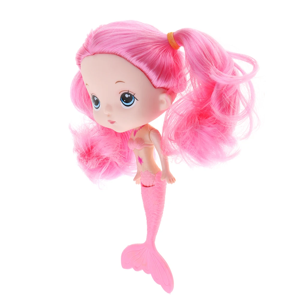 17cm Sweet Pink Tail Mermaid Princess Doll with Long Pink Ponytail Kids Changing Toy Gift