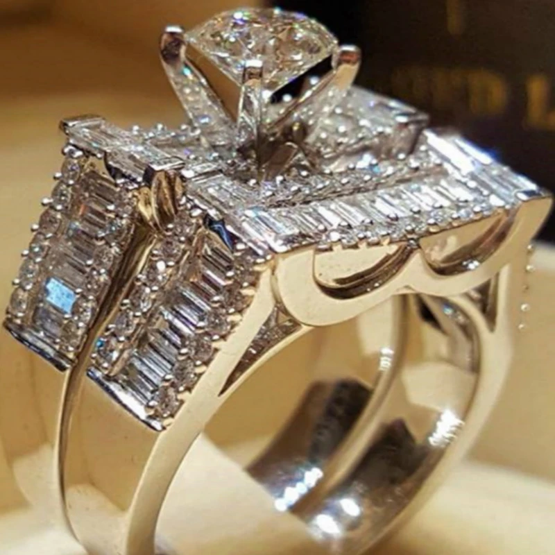 

New fashion square full zircon ring engagement wedding jewelry woman ring anniversary