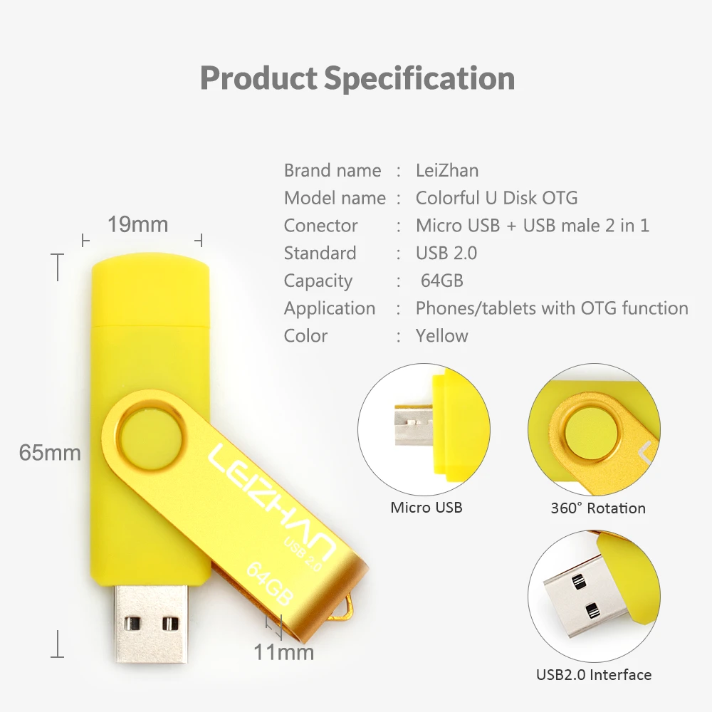 LEIZHAN Micro flashdrive Android накопитель OTG USB флеш 128 Гб 64 ГБ 32 16 8 4 г Флешка карта памяти
