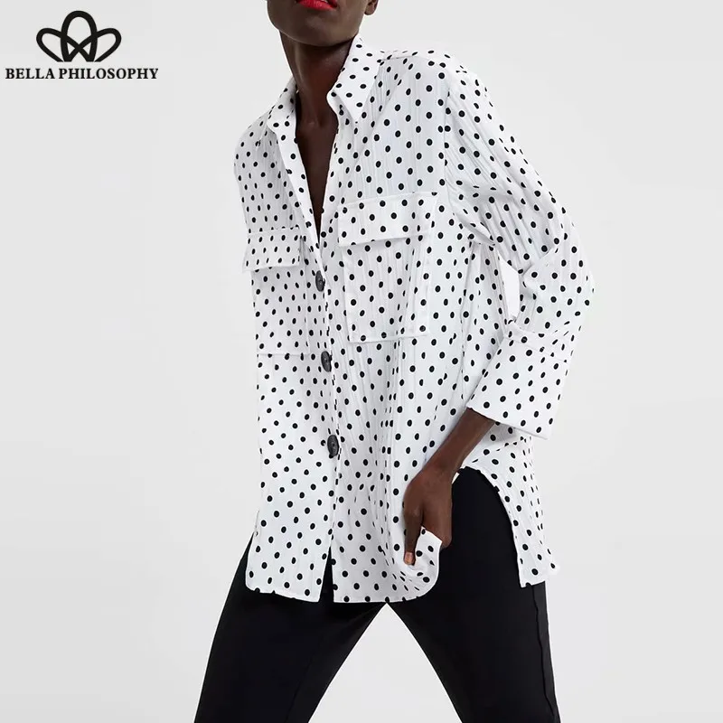 Wonder Spring Long Sleeve Polka Dot Blouse Shirts Vintage V-Neck Female Loose Blouse Casual Street Wear Lady Blouse Tops 2019