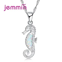 Бренд 925 пробы серебряный кулон животные морской конек Белый Опал подвеска ожерелья для женщин девочек ювелирные изделия на день рождения