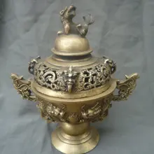 Редкий Старый династии Мин меди курильница/ладан плита, резной дракон, лучшая коллекция и украшения