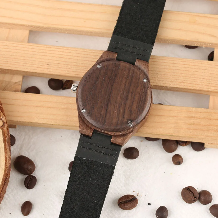 Natural Hand-made Women Wooden Watch Black Genuine Leather Strap Wooden Case Vintage Ladies Quartz Bamboo Wristwatch Gifts (12)