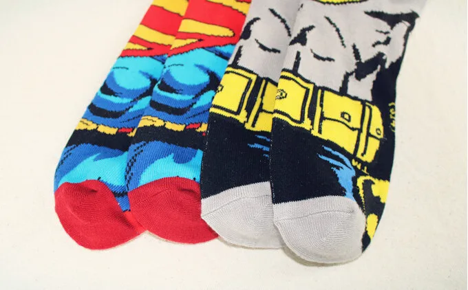24 шт. = 12 пар, новинка, рождественские вязаные хлопковые крутые мужские классические носки в стиле Супермена, Бэтмена, фанатов, 24 шт./лот