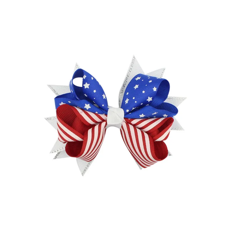 

4" Girls 4th July Glitter Hair Bows With Alligator Clip Hair Clip Hair Accessories July Fourth