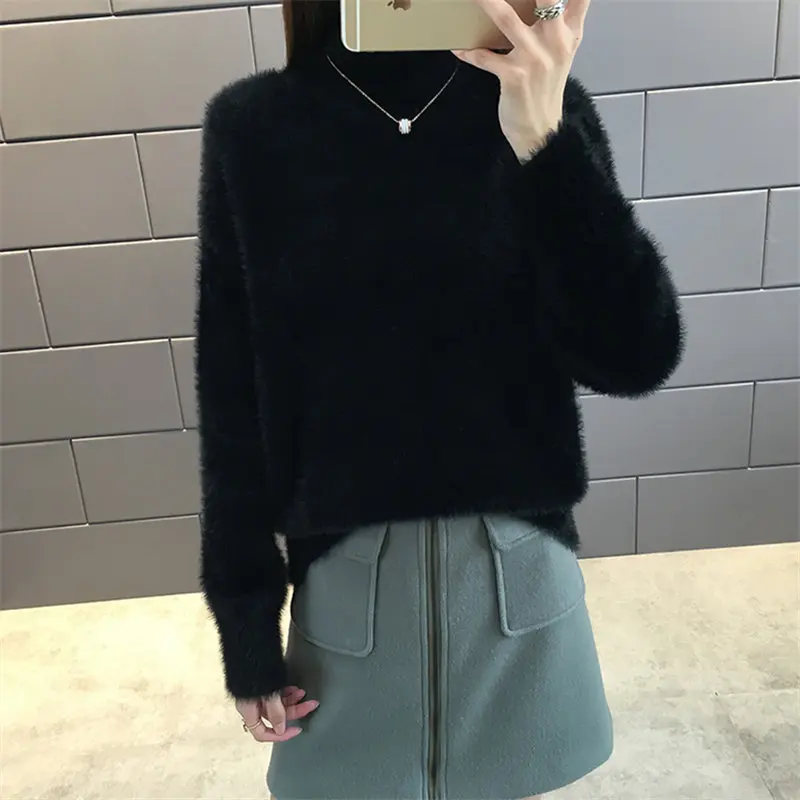 Winter Turtleneck Sweater Korean Faux Fur Long Sleeve Fluffy Pullover Women Knitted Jumper 2018 Winter Warm Sweaters