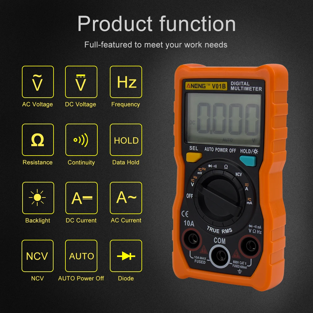 

New Arrivals Digital Multimeter Button 4000 Counts AC/DC Voltage Ammeter Current Ohm Auto/Manual