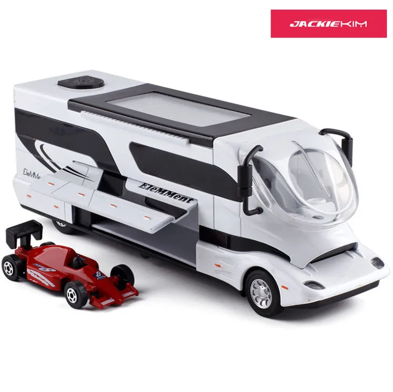 

1:32 Die-cast Metal Car Model Vehicle Kaiwei 1619 Alloy Assemble Touring Bus RV Camper With Mini Car Toy Children Toys