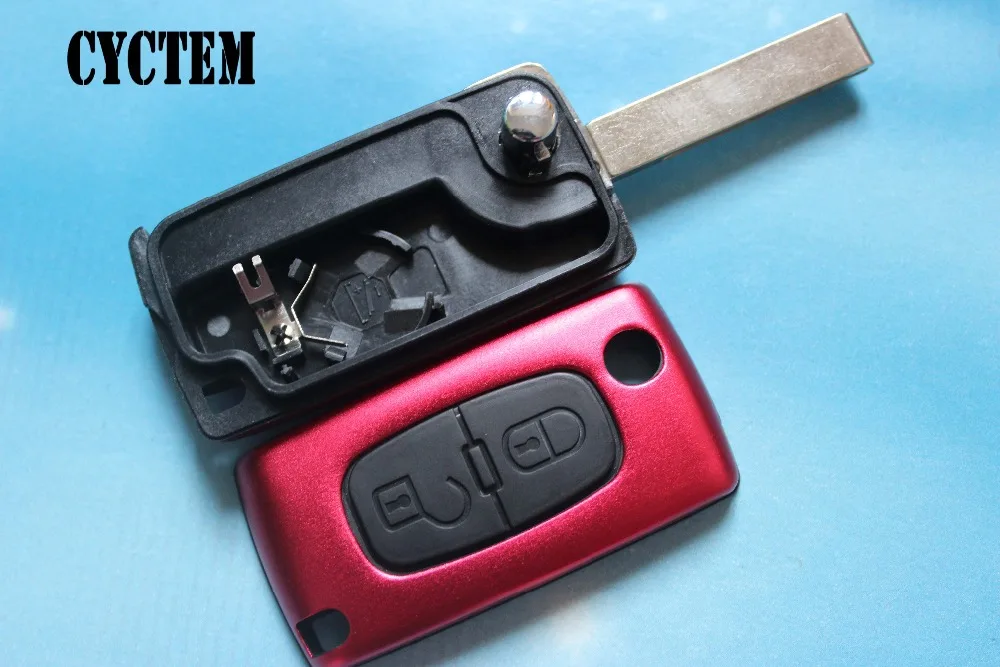 

CYCTEM Car Key Cover Housing 2 Buttons Flip Folding Remote Key Shell Fob Case Replacement Fit For Citroen 407 Blade With Groove