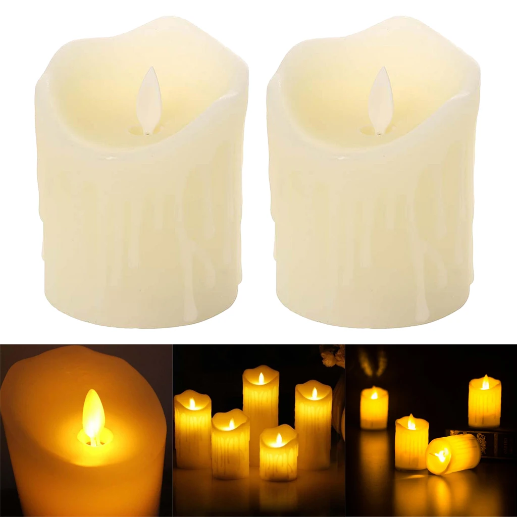 2pcs Flickering Flames Candles Realistic LED Candle Dancing Flame Light Indoor and Outdoor Battery Operated Wedding Party Decor
