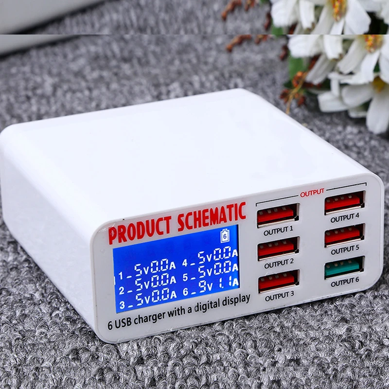 

POWSTRO USB Charger Portable Multi USB Port Rapid Charger 6 Port USB Socket Fast Charger with LCD Display for Smart Mobile Phone