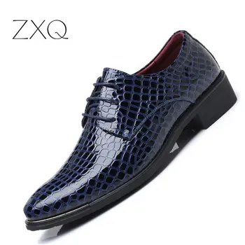 

Plus Size 38-48 New Imitate Snake Leather Men Oxford Shoes Lace Up Casual Business Men Pointed Shoes Brand Wedding Dress Shoes