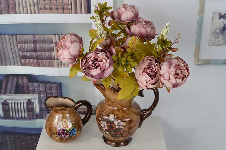 Flone European Artificial Peony Flower Bouquet Simulation Silk Flower Fake Peony Wedding Home Party Decor Arrangement Floral (23)