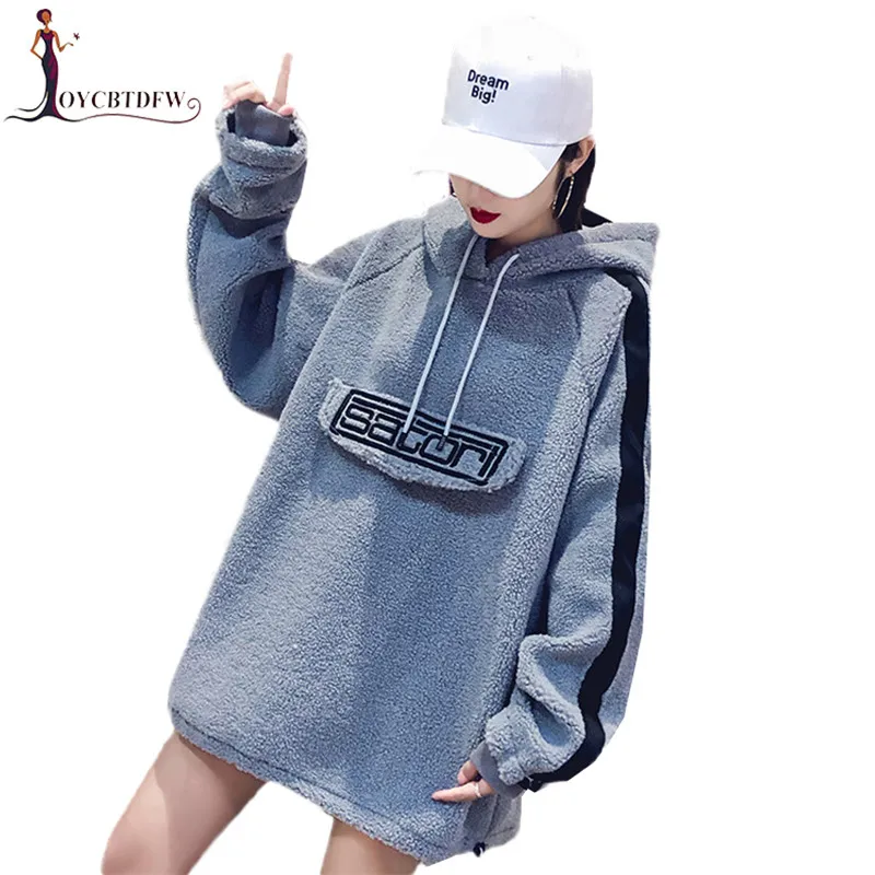 Women Hoodies 2019 Fashion New Plus velvet thickening Hoodies Loose Medium Long Female Hoodies Autumn Winter Hooded Tops DD0857