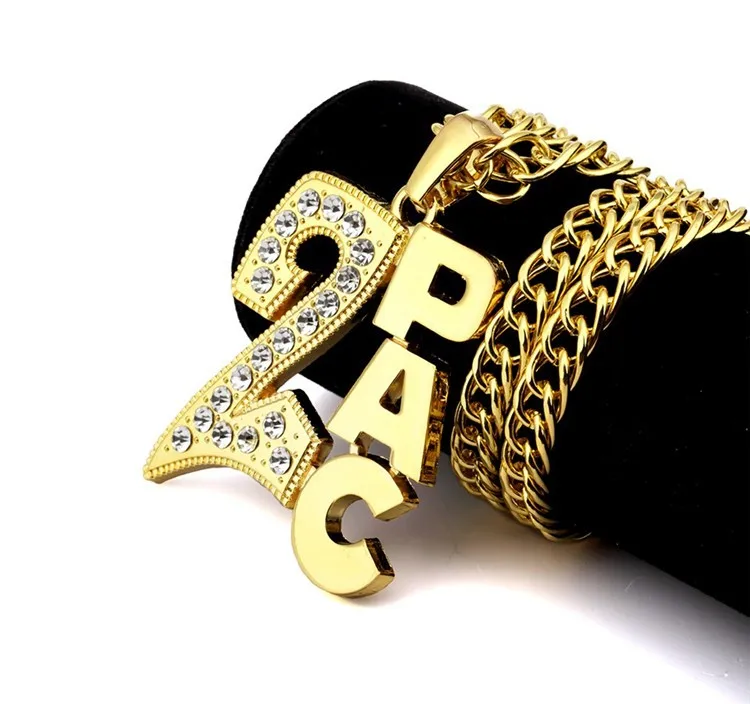 Мужские и женские золотые 2PAC Подвески Bling украшения в подарок на год хрустальные ожерелья хип хоп Шарм Франко 31,5 Дюймов цепи