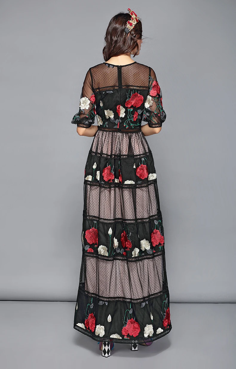 LD LINDA делла весенние винтажные платья макси женские элегантные кружевные лоскутные сетчатые платья с цветочной вышивкой длинные вечерние платья