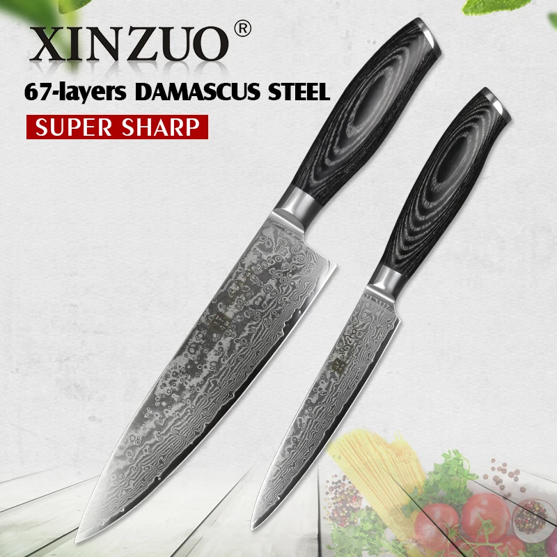 XINZUO 2 шт. набор кухонных ножей 67 слоев дамасский высокоуглеродный 8 ''шеф повар