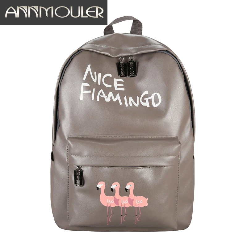 

Fashion Women Bag Mochila Large Capacity Backpack Pu Leather Backpacks Black Flamingo Print Laptop Backpack School Bag for Girls