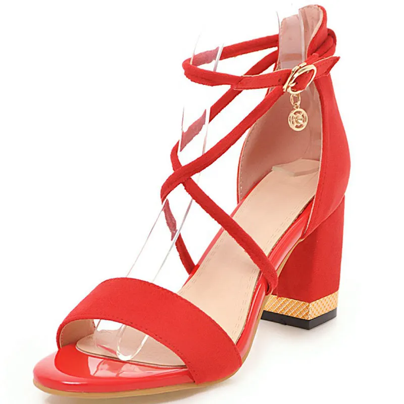 

Thick high heels sandals women cross-tied ankle strap gladiator sandaks female designer pink suede platform sandals