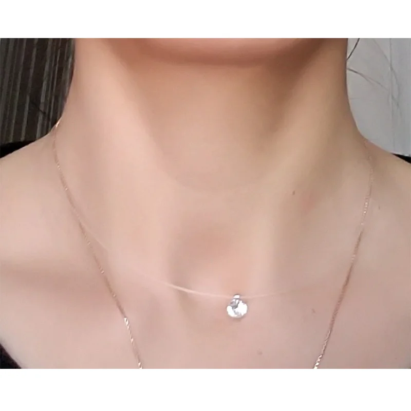 Распродажа серебряный цвет сверкающий циркон ожерелье для женщин и невидимая прозрачная леска простой кулон ювелирные изделия