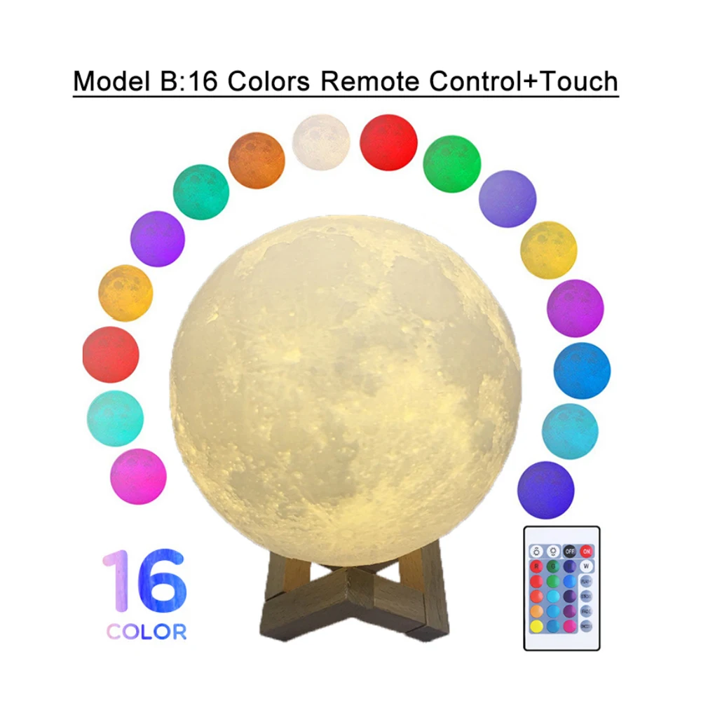  3D Print Moon Lamp Colorful Change USB Rechargeable Moon Light Touch Switch LED Night Light Bedroom - 33023427983