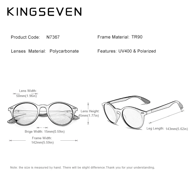 Goede KINGSEVEN ONTWERP mannen Bril Ronde Gepolariseerde Zonnebril voor Mannen en Vrouwen TR90 Vintage Unisex Goggles Oculos De Sol
