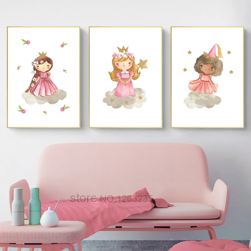 Baby Girl Room Decor Cartoon Little Princess Pictures Nordic Poster