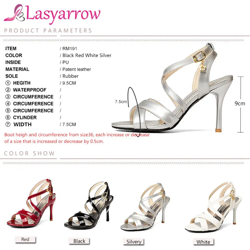 Lasyarrow/босоножки на высоком тонком каблуке; sapatos femininos; римские Туфли-гладиаторы с открытым носком; женская обувь из лакированной кожи; Цвет черный, красный; RM191