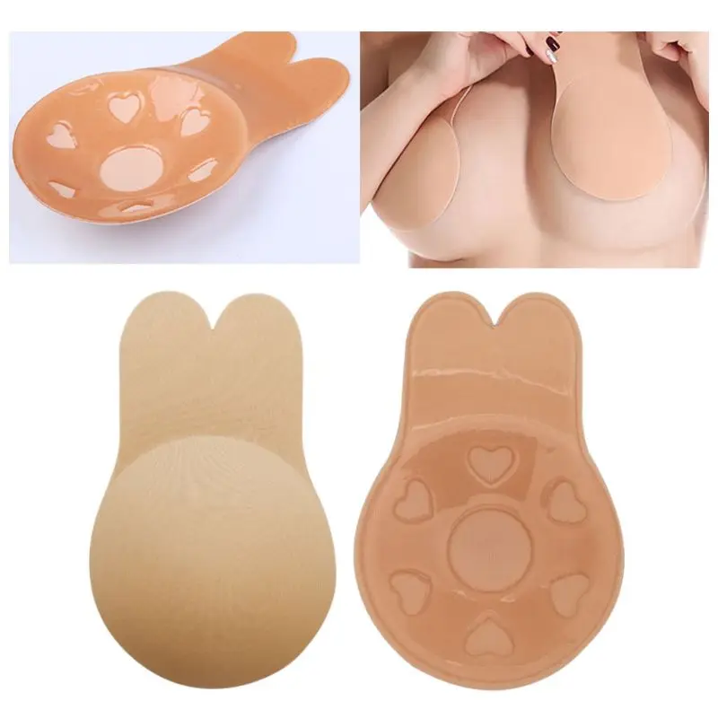 

2Pcs/Pair Women Cute Rabbit Ear Invisible Bra Lifting Chest Stickers Breathable Bio-Silicone Nipple Cover Anti-Sagging Chest Pad
