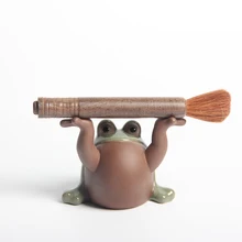 2в1 подарок мультфильм руки вверх лягушка ПЭТ и щетка для чайника приборы для чайной церемонии держатель домашних животных фиолетовая керамическая ручка подставка домашнее украшение художника