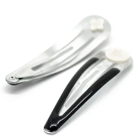 

HTHL-50PCs Silver+Black Enamel Black Snap Barrettes Hair Clips 4.7x1.3cm(1 7/8"x4/8")