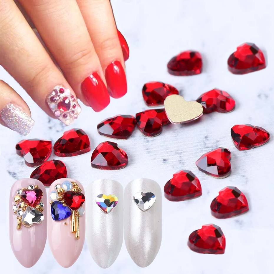 10 個クリスタルハートネイルラインストーンビッグ赤シンフォニーネイルアートデコレーションジュエリーセット宝石バレンタイン装飾マニキュア Le991 ラインストーン 装飾 Aliexpress