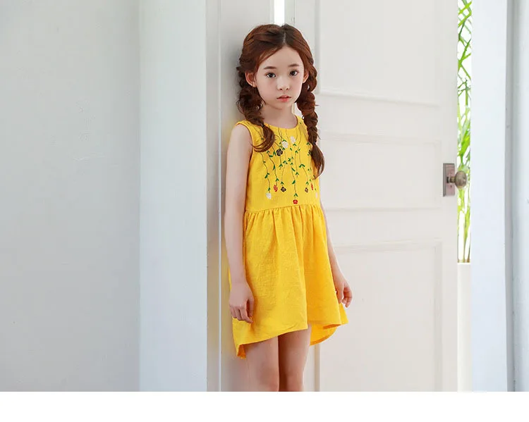 bow cotton ruffles baby teenage girl cotton summer dresses for kids girl yellow irregular children girls princess dresses 2018 new 5 6 7 8 9 10 11 12 13 14 15 years teenage girls kids dresses for girls clothing for teen  (13)