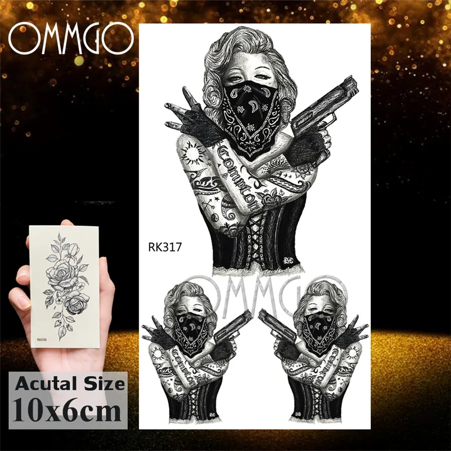 OMMGO гангстерское оружие, оружие, Временные татуировки, наклейки для боди-арта, на запястье, поддельные татуировки для женщин и мужчин, водостойкие татуировки, сексуальные взрослые - Цвет: ORK317