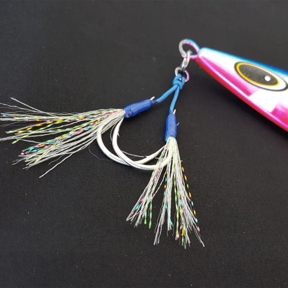 

2PCS Fishing Spoon Metal Jig Lure Jigbait spoon Deep Sea jigging slowjig double Feather Hook 1/0# 2/0# 3/0# 4/0# 5/0# 7/0#