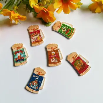 

50pcs 20x30mm Mixed Beer mug Painting Wooden decorative Buttons For Sewing Handmade Scrapbooking Crafts