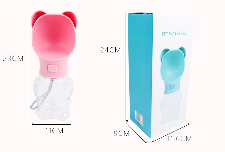 Pet Dog Cat Water Bottle Portable Travel Cups Lovely Cartoon Outdoor Feeder Water Drinking Bowl 550ML ABS Plastic Pet Supplies (2)