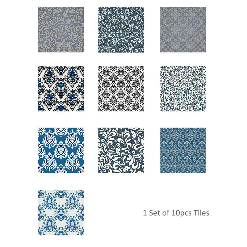 

Design Tile Sticker Damascus style Toilet Wall Paper Bathroom 10pcs Set Waterproof Adhesive Kitchen PVC Accessory