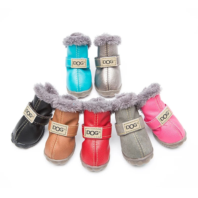 For 4 Pcs/set Winter Pet Dog Shoes Small Dogs Cats Super Warm Leather Snow Boots Waterproof Chihuahua Pug |