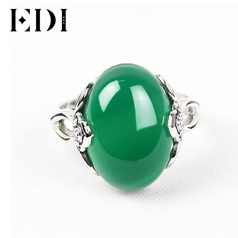 

EDI Vintage Retro Garnet Chrysoprase Agate Adjustable Finger Ring For Women Round Wedding Bands 925 Sterling Silver Jewellery