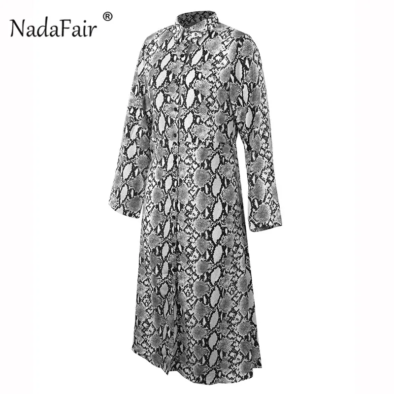 Nadafair, миди, змеиный принт, платье для женщин, Vestidos, пуговицы, разрезы, сексуальное, шифоновое, летнее платье, животный принт, винтажное, длинное платье