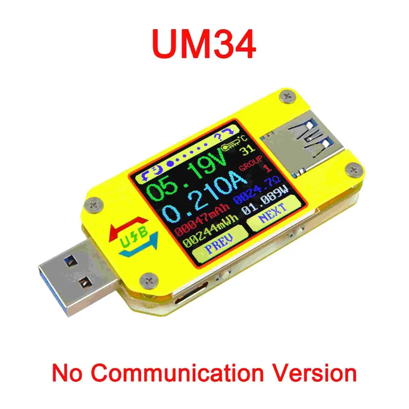 UM34 UM34C Для APP USB 3,0 Тип-C DC Вольтметр Амперметр Напряжение измеритель тока, для батареи зарядки измерения Кабельный тестер сопротивления - Цвет: UM34