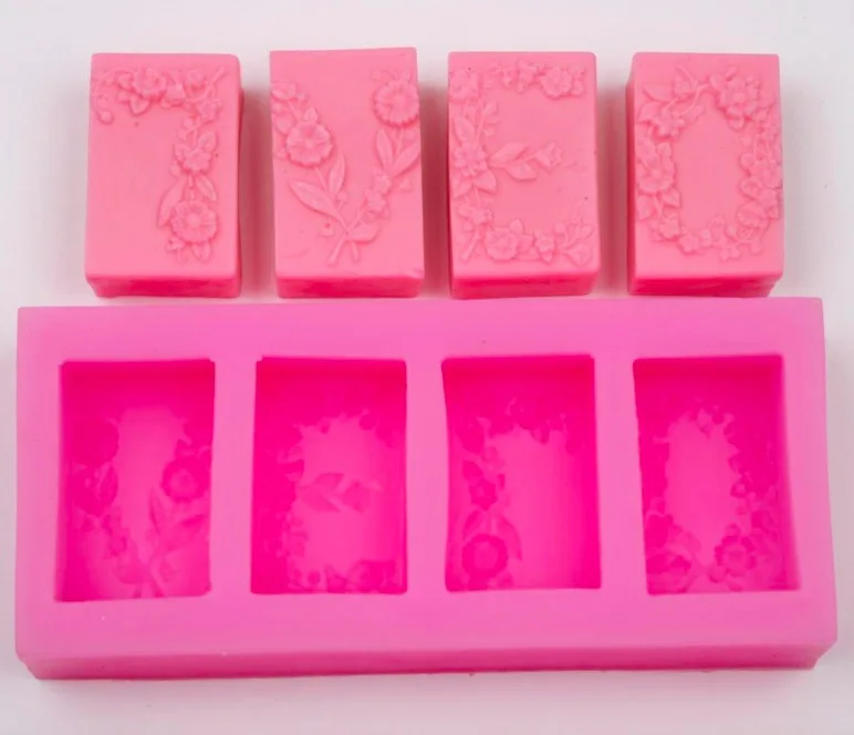 

4 cavity Silicone soap mould flower rectangle shape handmade soap mold incenso stampo in gesso Fondant cake mold DIY tools