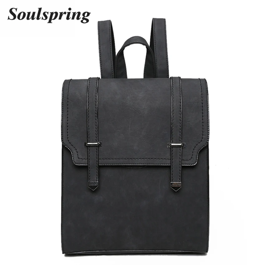 

2018 Fashion School Backpacks For Teenage Girls Medium Backpack Women Ladies Leather Backpacks Black Sac A Dos Preppy Style New