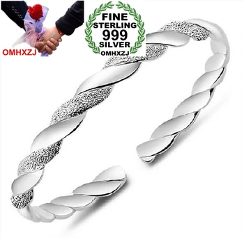 

OMHXZJ Wholesale jewelry geometric Love Intertwine woman fashion kpop star Fine 999 Sterling Silver Bangles SZ07 adjustable