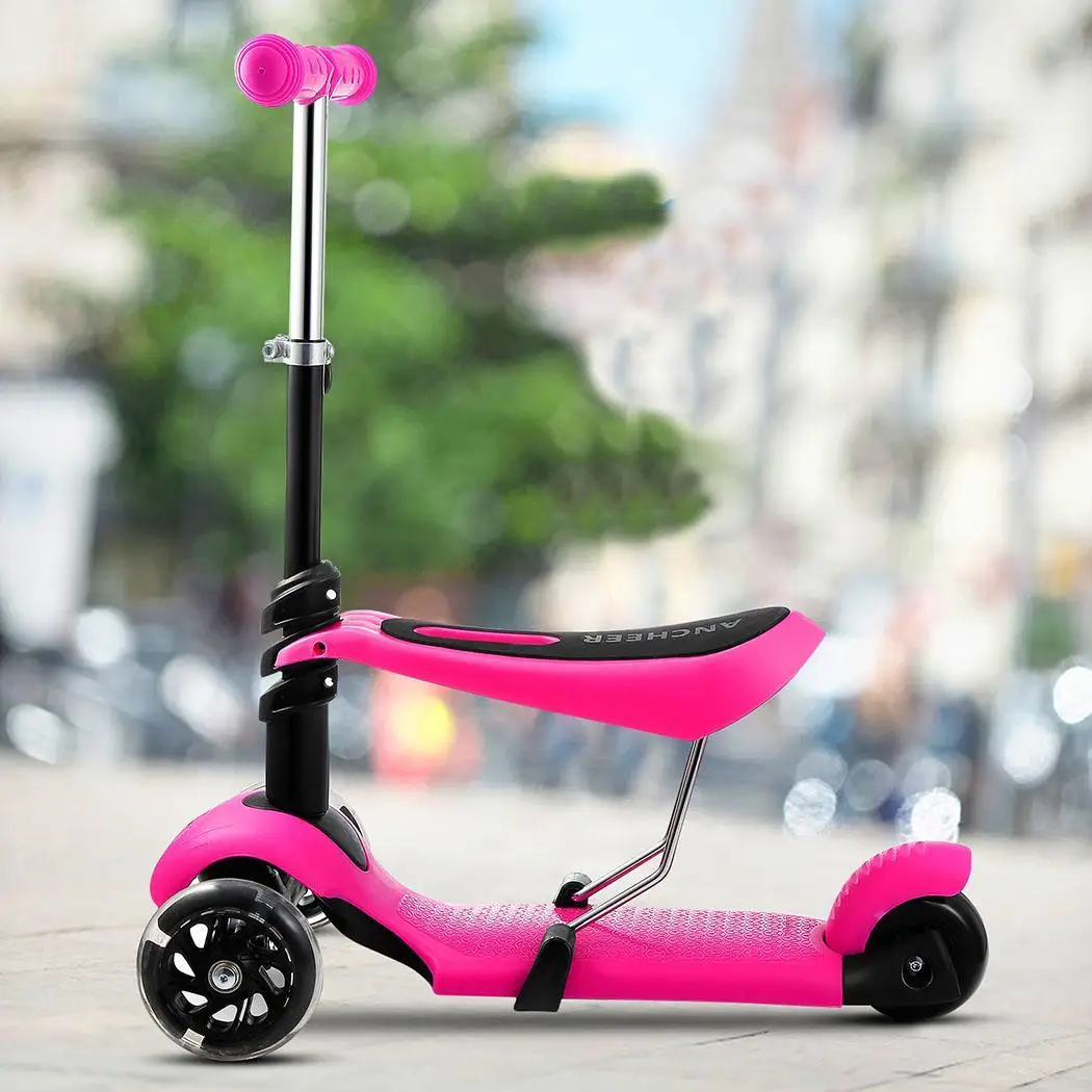 

3-Wheel Kick Scooter With Seat Children Scooters Adjustable Height Kids Scooter Bike with LED Light Up Wheels kids skateboard