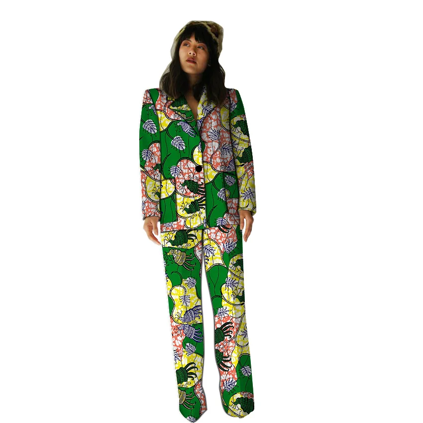 

Casual blazers with trouser for women custom African pant suits dashiki print elegant Ankara suits