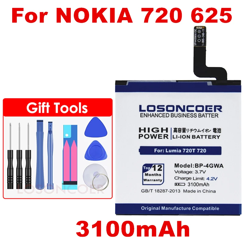 

LOSONCOER 3100mAh BP-4GWA Battery Use for NOKIA Lumia 720T 720 625 625h Battery